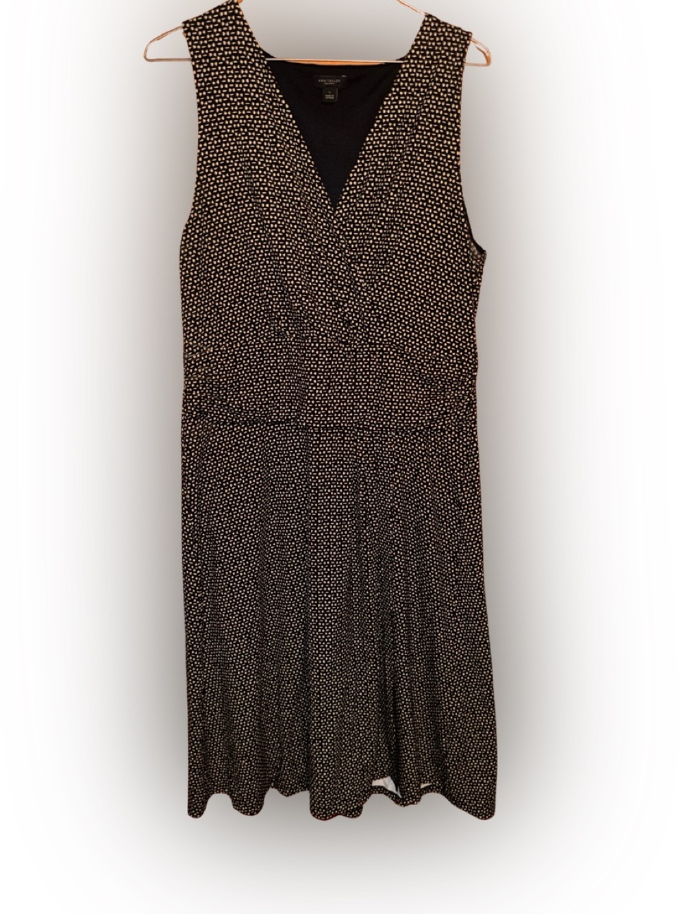 Ann Taylor Factory Black & White Micro-Polka-Dot Faux-Wrap Dress Size Large